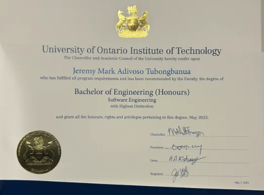 My diploma opened it says Bachelor of Engineering (Honours) Software Engineering with Highest Distinction