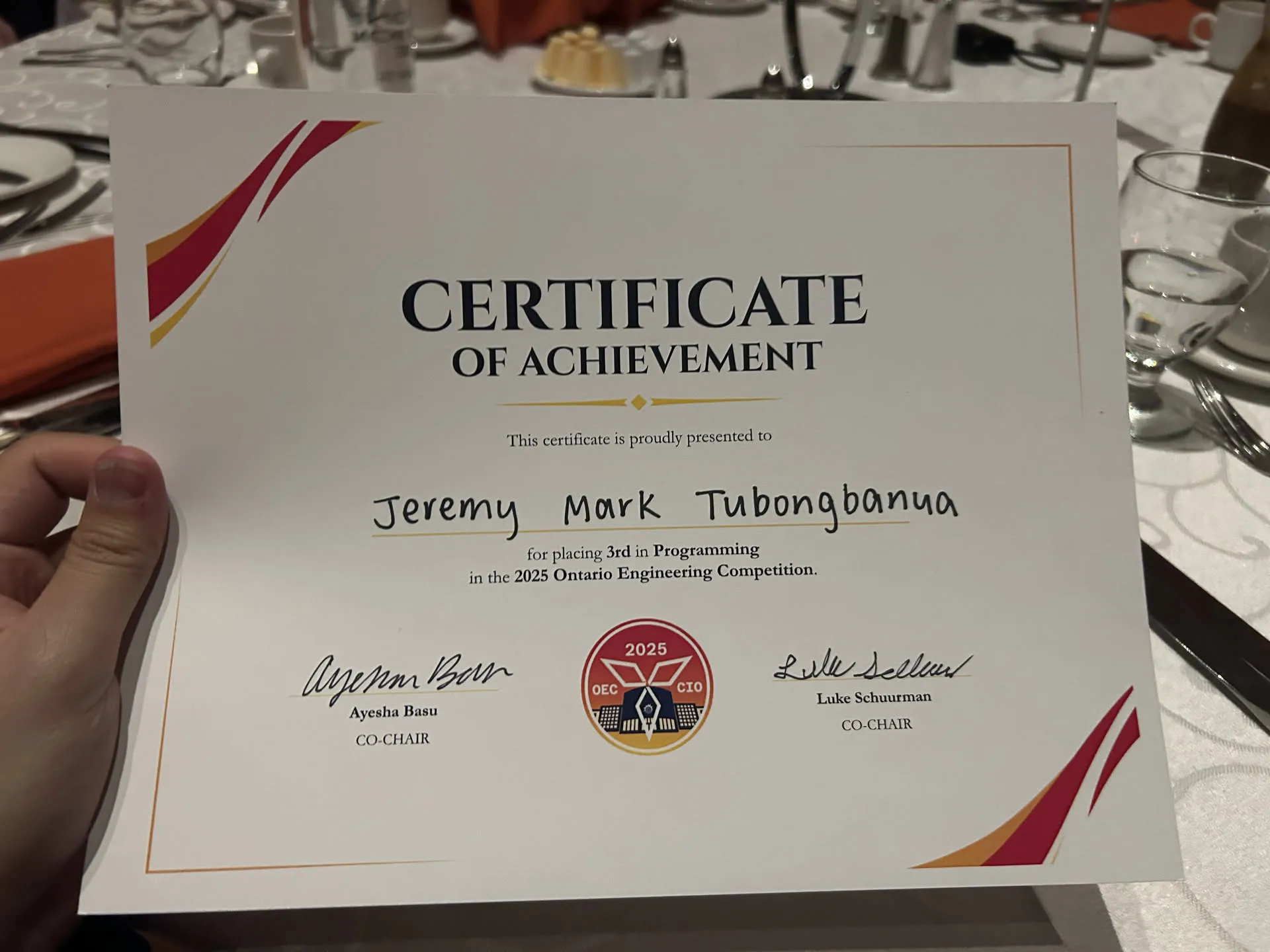 OEC Certificate of Achievement