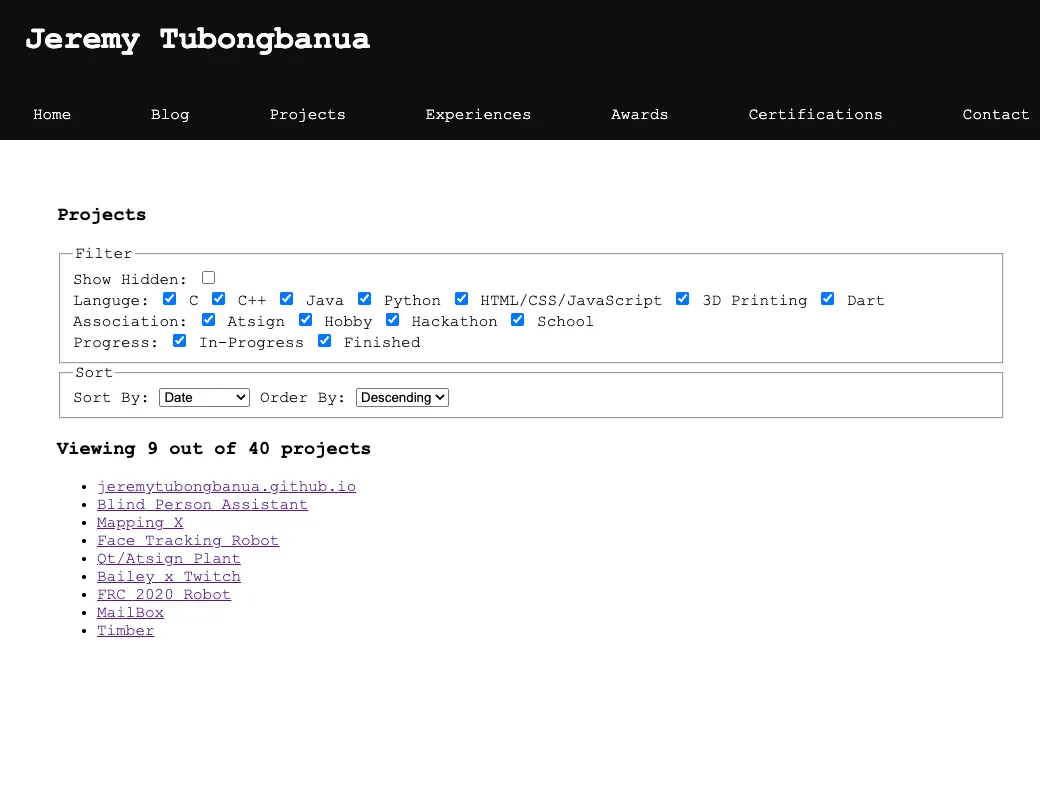 Projects Page
